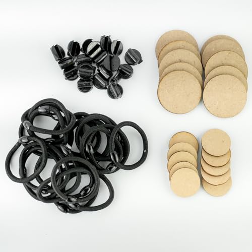Image of Hair Band Making Materials - Elastic Hair Bands, Lock Connectors & MDF Round Base Discs | DIY Hair Accessories & Complete Making Kit (Multiple Options Available) (20, Hair Band, Connector, 1&1.5 Inch MDF Combo)