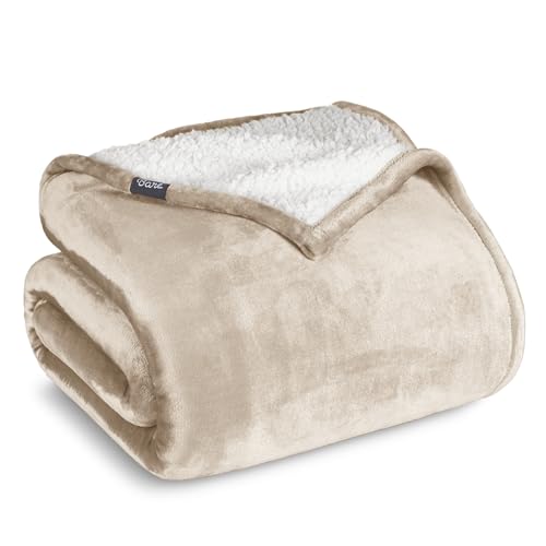 Bare Home Sherpa Fleece Blanket, 90x90, Full/Queen, Oyster