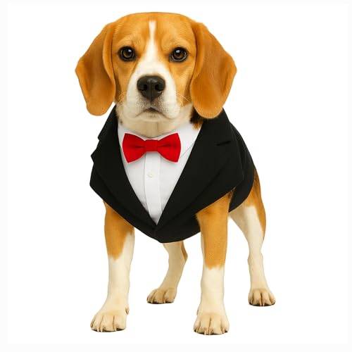 Image of Buraq Premium Dog Wedding Suit, Elegant Tuxedo with Bow Tie & Bandana, Comfortable, Washable Outfit for Dogs (S - Black)