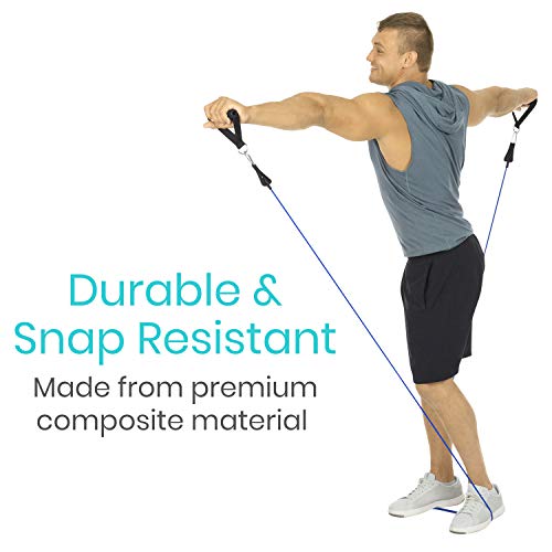 Vive Resistance Band Set (12 Pcs) - Heavy Duty Stretch Tube Rehab Bands - Shoulder Pulley Door Anchor - 2 to 70 LBs Tension - Home Workout Elastic Fitness Equipment - Men, Women Training (Standard)
