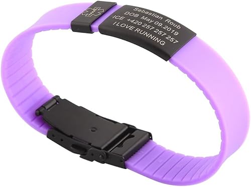 Miniatura 2 de TINGKU Pulsera de identificación médica personalizada Pulseras de alerta médica personalizada Pulsera de silicona de seguridad SOS deportiva para