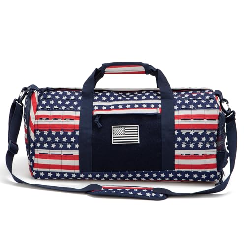 QT&QY 40L Military Tactical Duffel Bag For Men Sport Gym Bag Fitness Tote Travel Duffel Bags Training Workout Bag With Shoe Compartment Basketball Football Weekender Bag patriot Star Spangled - Image 3