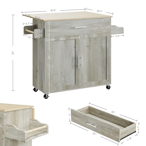 image for IRONCK Kitchen Island Cart with Solid Wood Top and Drop Leaf, 47