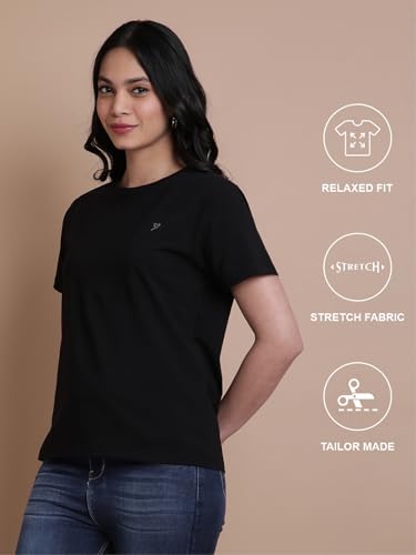 Image of TWIN BIRDS Women Cotton Elastane T-Shirt | Round Neck Casual Everyday Top