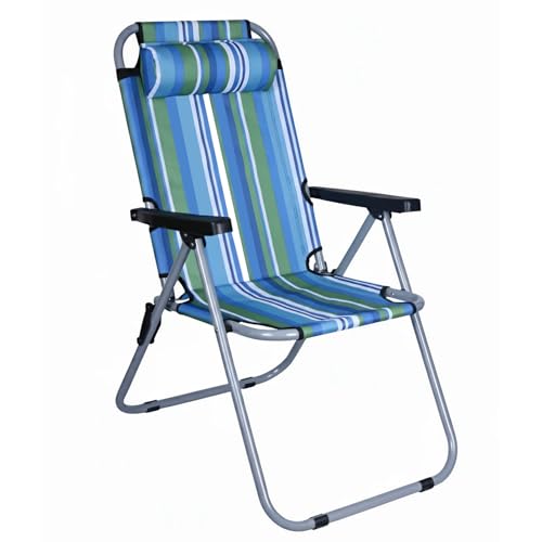 Image of Pivalo Folding Beach Chair with Adjustable Pillow and Arm Rest Portable Lightweight Rainbow Stripped Foldable Fishing Chairs for Travelling Picnic & Outdoor Camping (Large, Blue & Green Stripe)