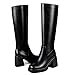 HEIFIN Black Knee High Boots for Women Leather Tall Boots Square Toe Chunky Block Heeled Boots with Side Zipper Fashion Dress High Boots