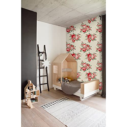 Papier peint intissé pour cacher imperfections meuble Roses Rouge