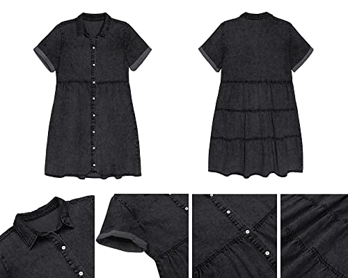 luvamia Women's Casual Short Sleeve Button Down Tiered Denim Babydoll Jean Dress4