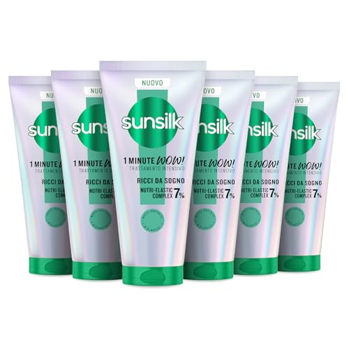 Sunsilk, 1 Minute WOW Ricci da Sogno, Trattamento Capelli in 1 Minuto, Ricci Più Definiti ed Elastici, con 7% NUTRI-ELASTIC COMPLEX con Olio di Macadamia, Elastina e Vitamina B5, 6 Pezzi da 180 ml