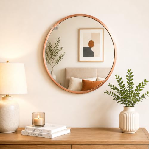 Image of Ali.G.I Round Wall Mirror, Modern Metal Framed Decorative Circle Vanity Mirror for Bathroom, Living Room, Bedroom & Entryway (Rose Gold 20 inch)