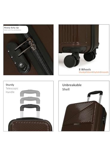 Image of Teakwood Small Size 8 Wheels Trolley Bag, Hard Cabin with Zipper Closure, Adjustable Push Button & Cross Side Strap, Number Lock System 360 Degree (Small, Brown)