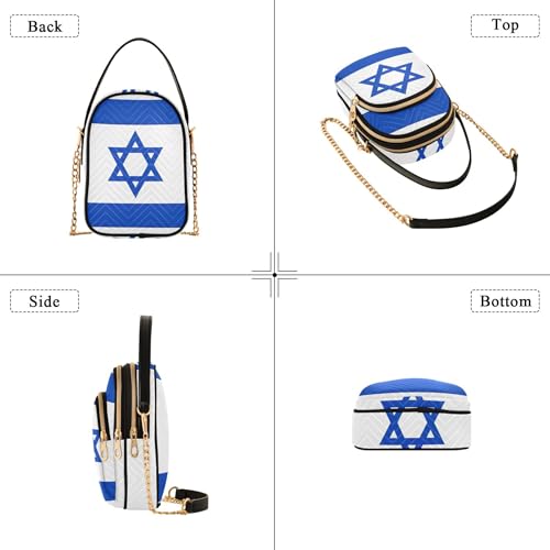Israel National Flag Womens Shoulder Purse Phone Handbag Small Chain Purse Floral Print Ladies Crossbody Satchel Bag, 5.9" × 8.3" × 3.1"4