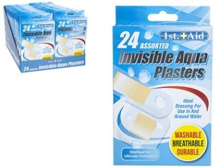 Assorted Invisible Aqua Plasters - Pack of 24 Assorted Sizes Ideal for Water, Swimming
