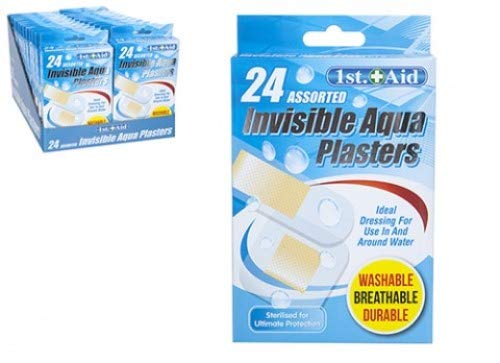 Assorted Invisible Aqua Plasters - Pack of 24 Assorted Sizes Ideal for Water, Swimming