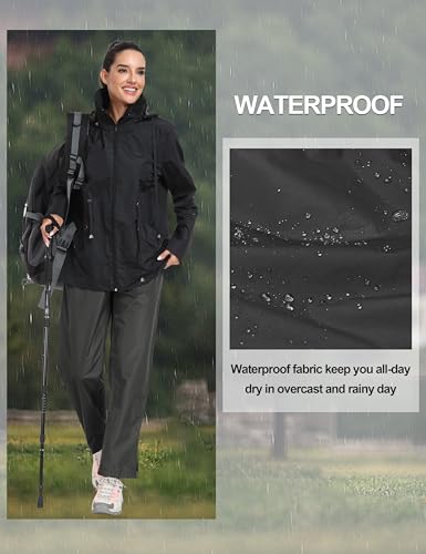 MoFiz Damen Regenhose Wasserdicht Fahrrad Überziehhose Leichte Packbar Hose Winddicht Outdoorhose Wanderhose Trekkinghose Dunkelgrau Größe EU 3XL
