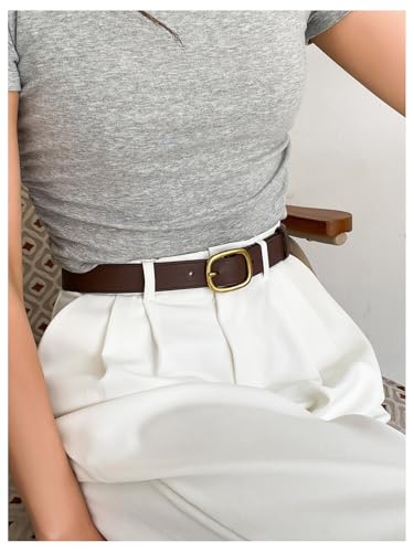 Floerns Women's Casual PU Leather Belt Oval Buckle Medium Belt for Dress Pants2