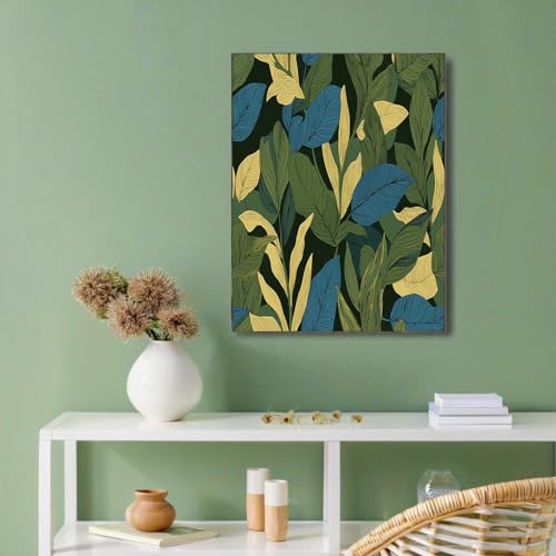 Lienzo de jungla botánica para decorar un salón moderno con estilo verde oliva 2
