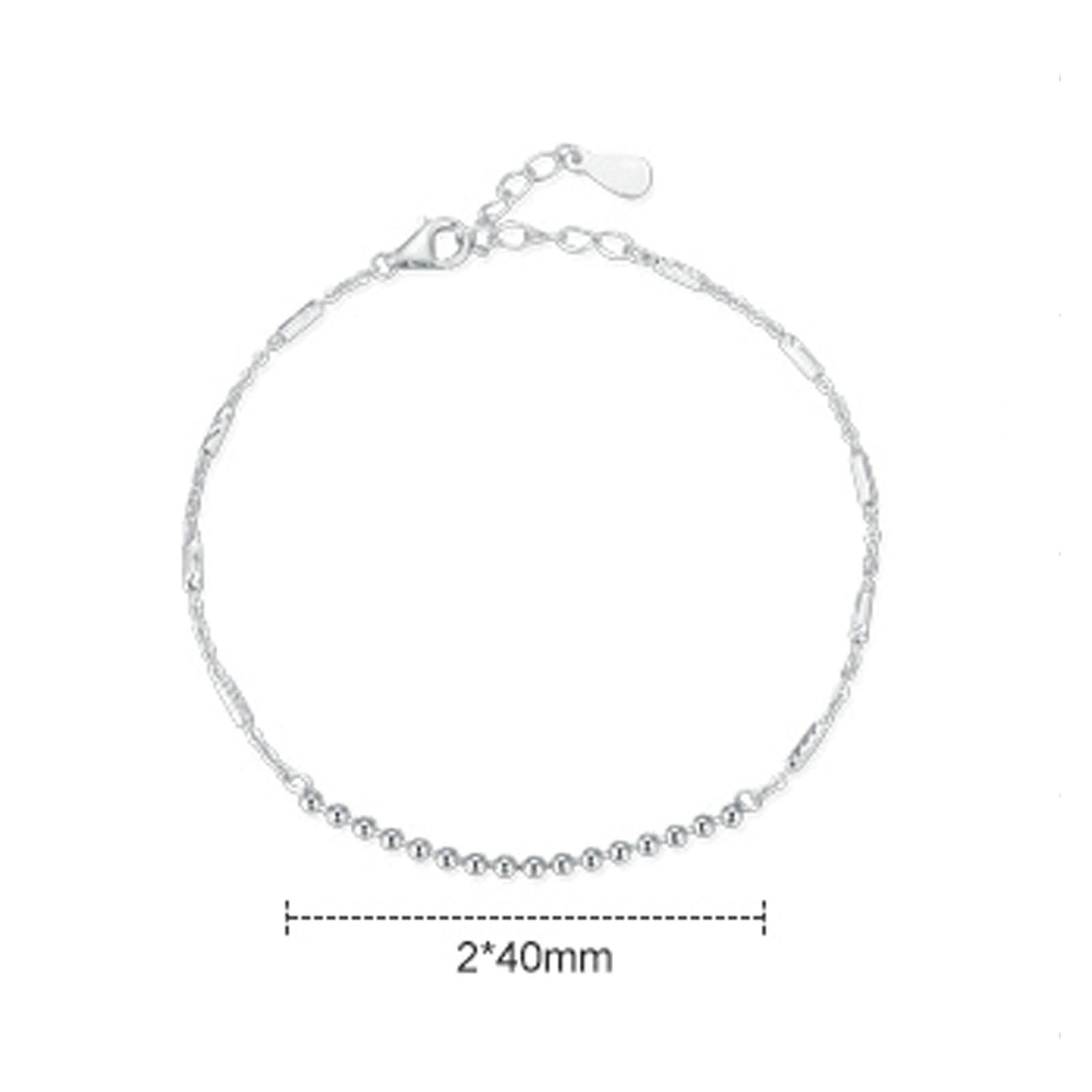 Bracciali Catena Donna in Oro Bianco 9K / 14K / 18K, Catena con Perline, Regolabile 16 CM + 5 CM, Braccialetto Donna Argento