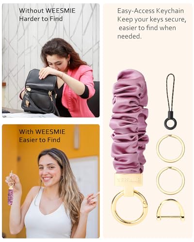Image of WEESMILE Scrunchie Keychain Wristlet for Car Key Chain with D Key Ring