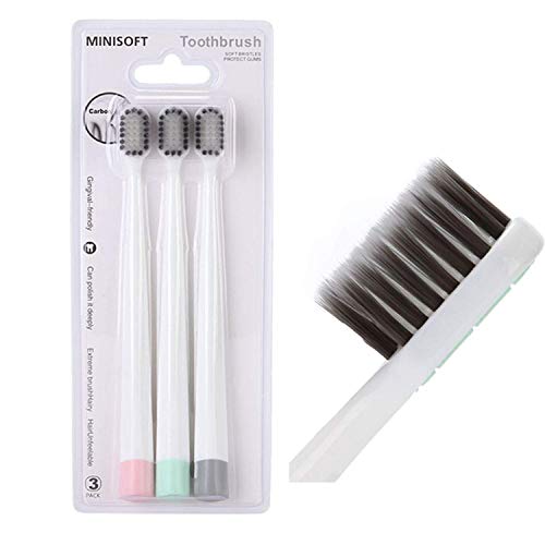 Soft Bristle Charcoal Toothbrushes for Home or Adults/Sensitive Gums/Large Head/ Whitening Teeth/3Pack