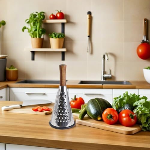 Rallador multifuncional de acero inoxidable con mango de madera miniatura 4