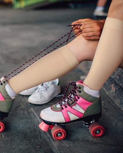 Image of SATINIOR Women Girls Ice Skating Socks | Tight High Knee Nylon Socks for Skating Activities Women and Girls, Compatible with Ice Skates and Roller Skates