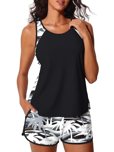 Image of Summer Mae Blouson Tankini Swimsuits for Women 2026 Tummy Control Two Piece Bathing Suits with Sporty Pockets Swim Shorts