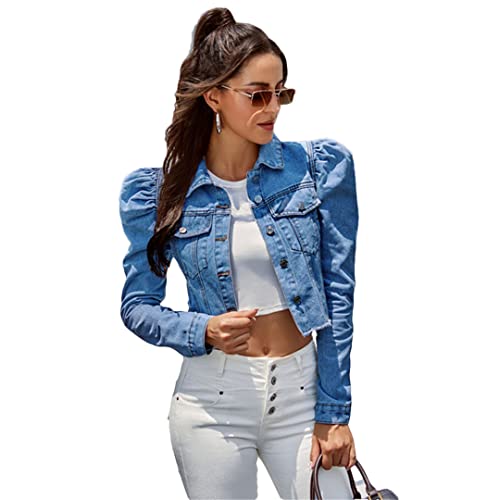 Dcvmvmn Ladies Denim Jacket Autumn Blue Denim Pocket Coat Casual Street Office Cropped Jacket Outerwear