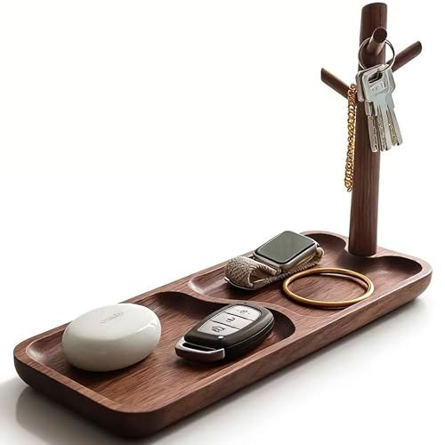 LIGNUMLOQU Solid Black Walnut Wooden Key Tray, Key Bowl for Entryway Table
