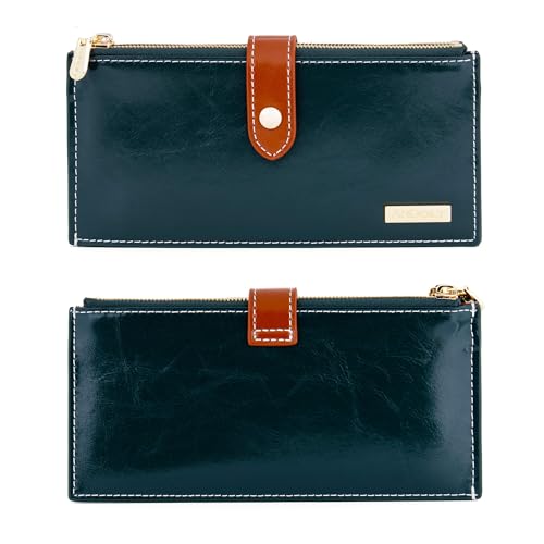 Image of ANDOILT Wallets for Women Genuine Leather Wallet RFID Blocking Bifold Multi Card Case Purse with Zipper Pocket Handbag