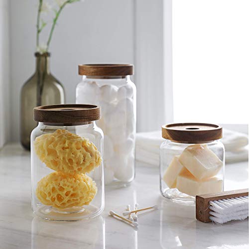 Kmwares Set Of 3 Clear Glass Food Jars/Canisters With Airtight Seal Acacia Wood Lids For Kitchen/Bathroom/Pantry Storage, Serving Pasta, Candy, Snack, Leaf Tea, Coffee Bean, Dry Food #TOP6