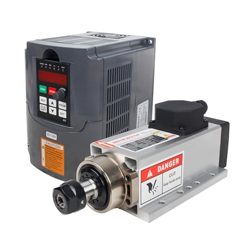 RATTMMOTOR CNC Spindle Motor Kit Square 2.2KW 220V Air Cooled Spindle Motor ER20+2.2KW VFD Drive