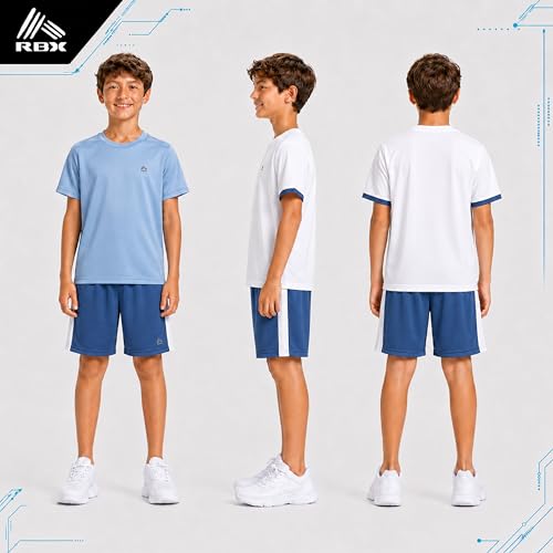 Image of RBX Boys Short Sets - 3 Piece Active Performance Short Sleeve Athletic Shirts and Gym Shorts With Elastic Waistband (4-12)