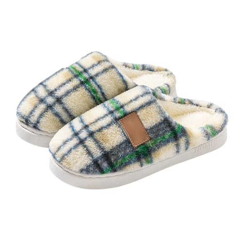 2025厚底のフリース裏地スリッパ。屋内外問わず快適に履ける、暖かい冬用スライドシューズ。