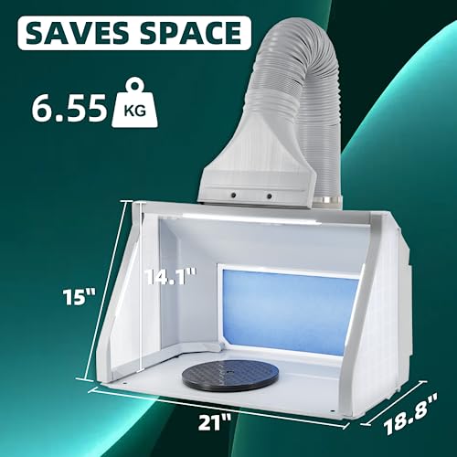 T TOGUSH Professional Airbrush Spray Booth with 3 LED Light Turn Table Large Capacity Portable Paint Spray Booth for Cake Hobby Model Airplane Crafts Painting