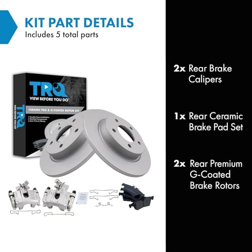 Image of TRQ Rear Brake Pad and Rotor Set Ceramic Solid Rotors Calipers