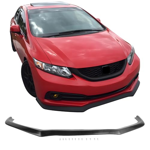 Front Bumper Lip Compatible with 2013-2015 Honda Civic Sedan, CS Style Black PU Front Lip Finisher Under Chin Spoiler Add On by IKON MOTORSPORTS, 2014