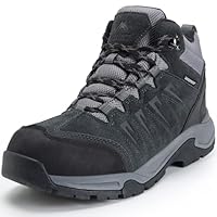 OUTJET Men's Waterproof Hiking Boots Lightweight Comfortable Leather Mid Ankle Outdoor Trekking Boot