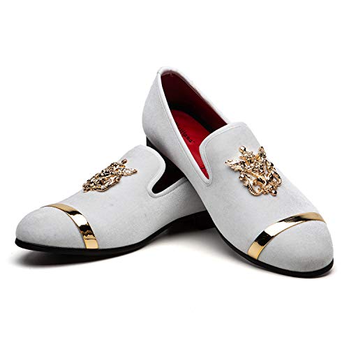 Meijiana Mens Loafers Velvet Dress Shoes with Gold Plate Smoking Slippers Slip on Penny Party Luxury Loafer Shoes for Men â€¦