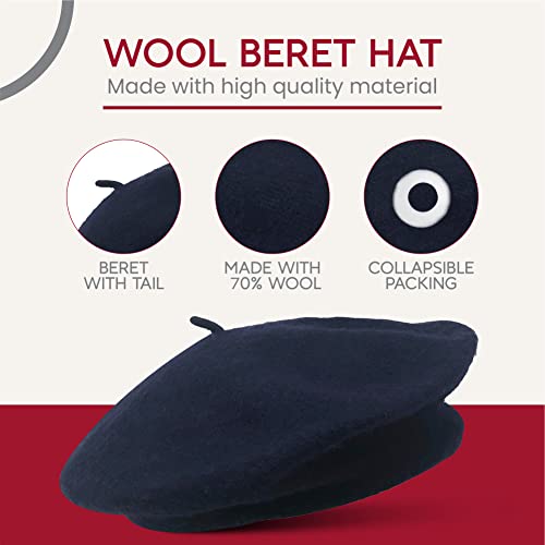 CHAPEAU TRIBE Classic Stretchable Wool French Beret (Dark Navy)