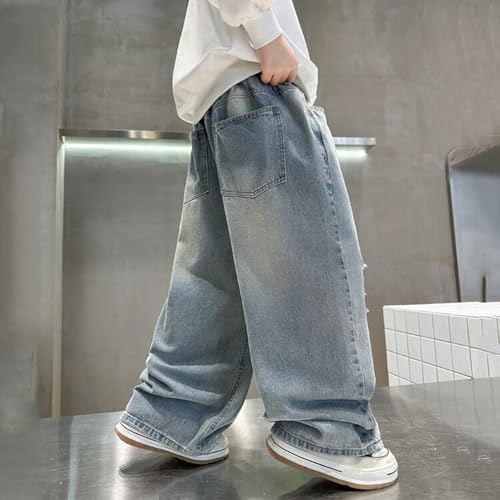 Boys Ripped Jeans Washed Baggy Wide Leg Distressed Denim Pants Kids Toddler Streetwear Jeans Trousers with Pockets3