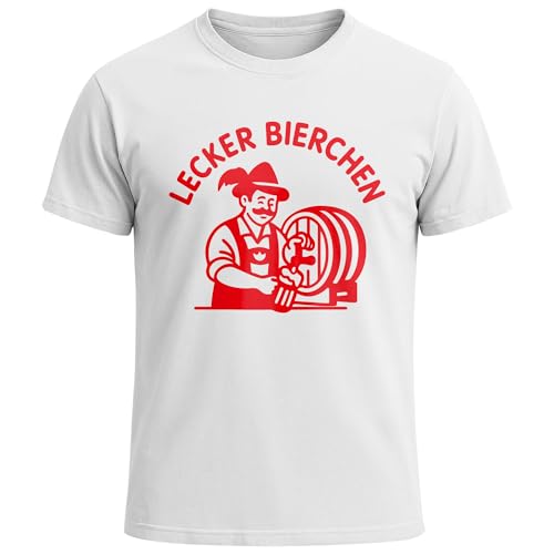 Neverless Herren T-Shirt Lecker Bierchen Graphic Retro Style Volksfest Bayern Bier Fashion Weiss M