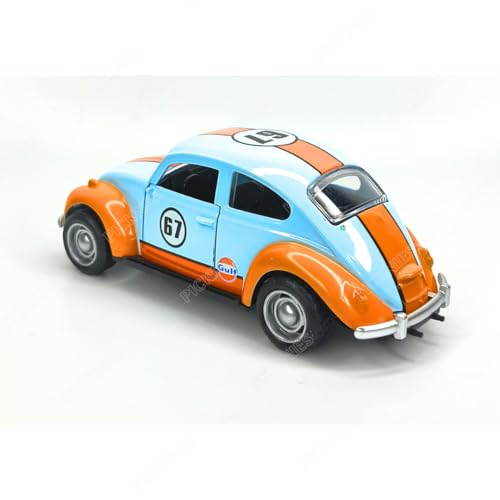 Image of Classic Vintage VW Beetle Diecast Metal Pullback Toy car with Openable Doors for Kids | 1:36 Scale Model | Pull Back | Gift for Boys Girls (Gulf)