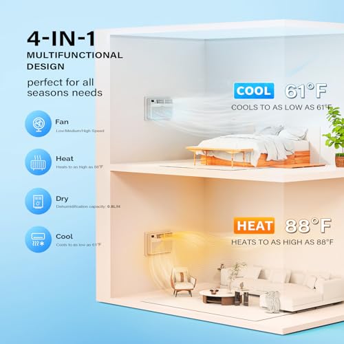 Image of ROVSUN 10000 BTU Through the Wall Air Conditioner with Remote Control, 4-in-1 Wall AC Unit, Heater, Dehumidifier & Fan with Timer for Bedroom, Apartment, Dorm up to 450 Square Feet, 230V /60Hz