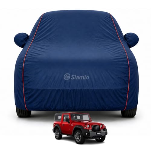 Image of Premium 100% Waterproof Car Cover for Mahindra Thar 2020-2026 Models | All-Weather, UV & Dust Protection | Heavy-Duty 3-Layer Fabric | Custom Fit with Mirror & Antenna Pockets | Navy Blue