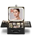 Yooaye Makeup Box with Detachable Lighted Mirror–Travel Train Case, Cosmetic/Storage Organizer & Makeup Suitcase with Adjustable Dividers & Magnetic LED Mirror (Black)