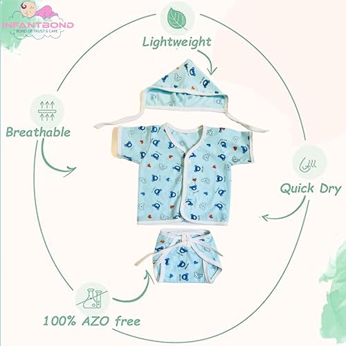 Image of Fareto New Born Baby Clothing Set Front Open Half 6 Shirts | 6 Tying Nappies | 6 Tying Caps | Infant Cloths (0-3 Months) (Pack Of 18)