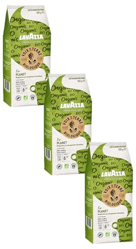 LAVAZZA - Café Grain Bio "Voix de la Terre For Planet" - 100% Arabica - Certifié Rainforest Alliance - Cueilli à la Main - Paquet de 500 g (Lot de 3)