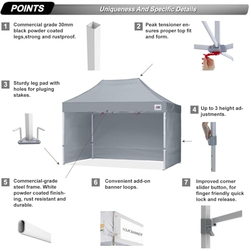 Image of ABCCANOPY Commercial Pop Up Canopy Tent with Sidewalls 8X12,Gray