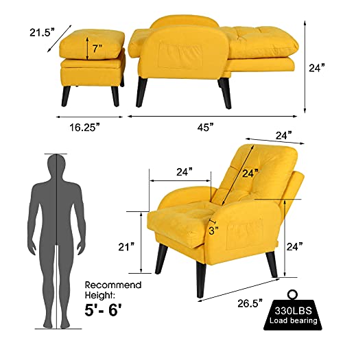 Eluchang Accent Chair With Ottoman,Comfy Armchair With Storage Footrest,Recliner Chair With Adjustable Backrest And Side Pocket,Fabric Sofa Chair Lounge Chair For Living Room Bedroom Office(Yellow) #TOP5
